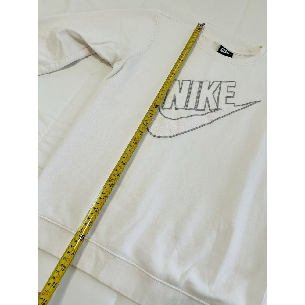Nike Crewneck Long Sleeve Sweatshirt White Embroidered Outlined Swoosh Logo S - Picture 5 of 8